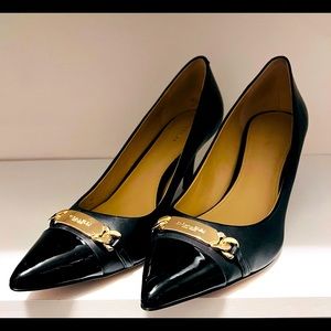 Black Patent Leather with Gold Coach Pumps size 11